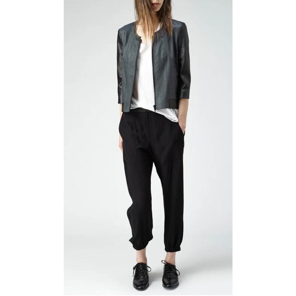 Helmut Lang - Leather Sleeved Linen Bomber / black / Petite